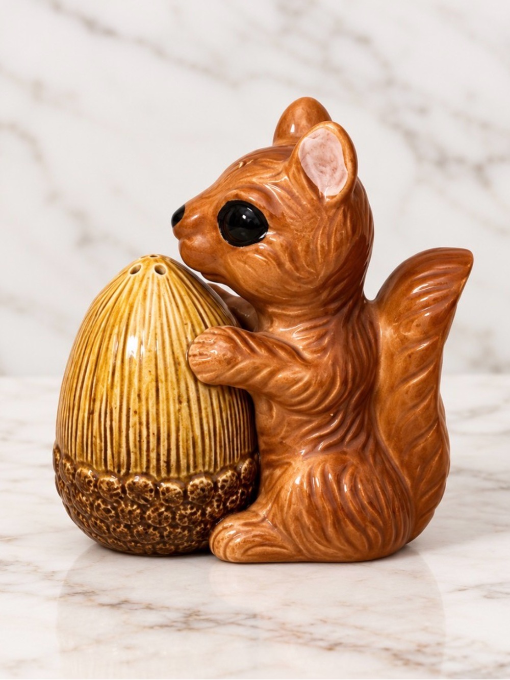 Vintage ceramic squirrel and acorn salt and pepper shaker set